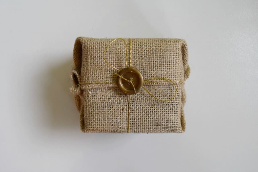 Hessian gift wrapping