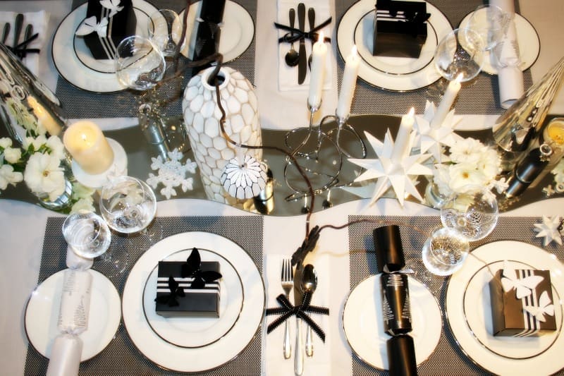 Classic black and white Christmas setting