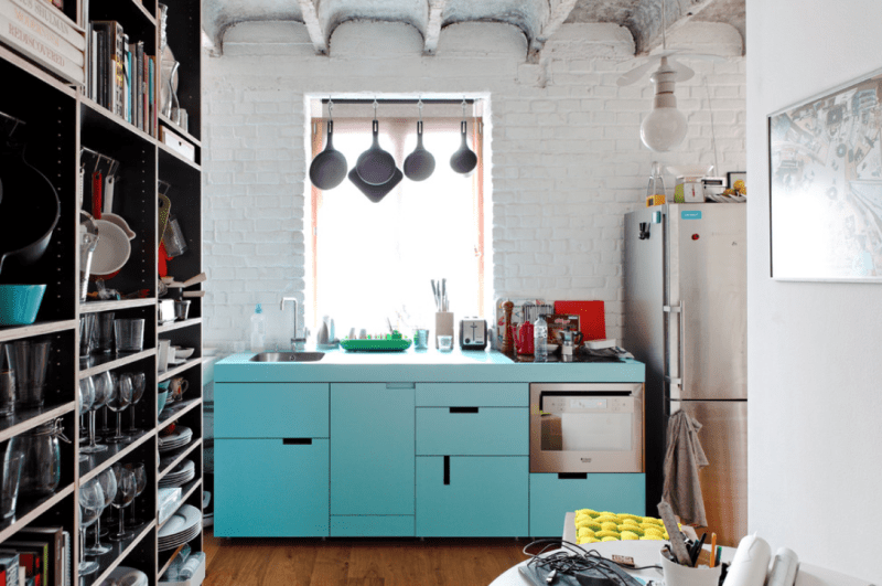 Light blue kitchen cabinets from Gut Gut via Houzz