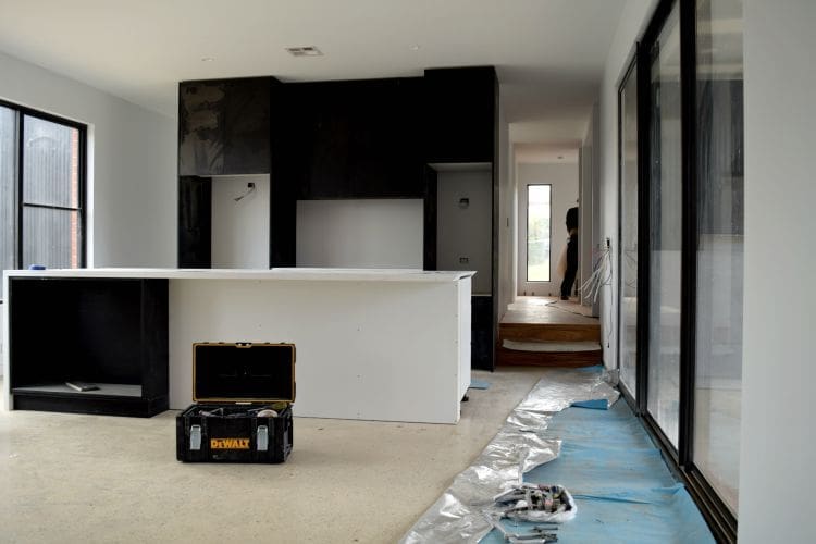 Kitchen with timber flooring to main entry