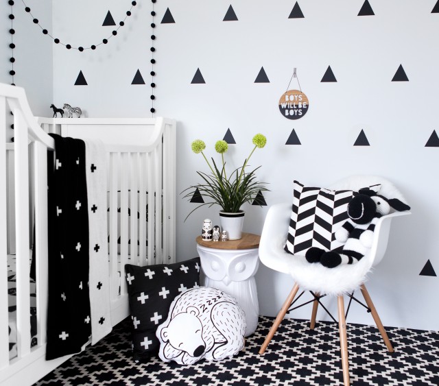 Bold black and white nursery via Interiors Addict