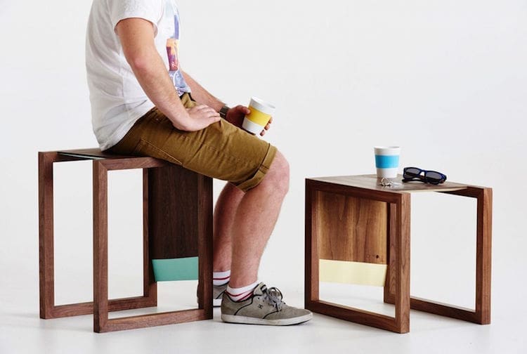 Dark wood stools and side table