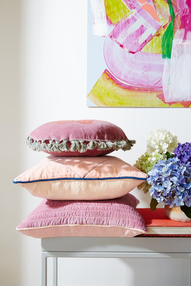 Peach stitched cushions by Lumiere Art & Co
