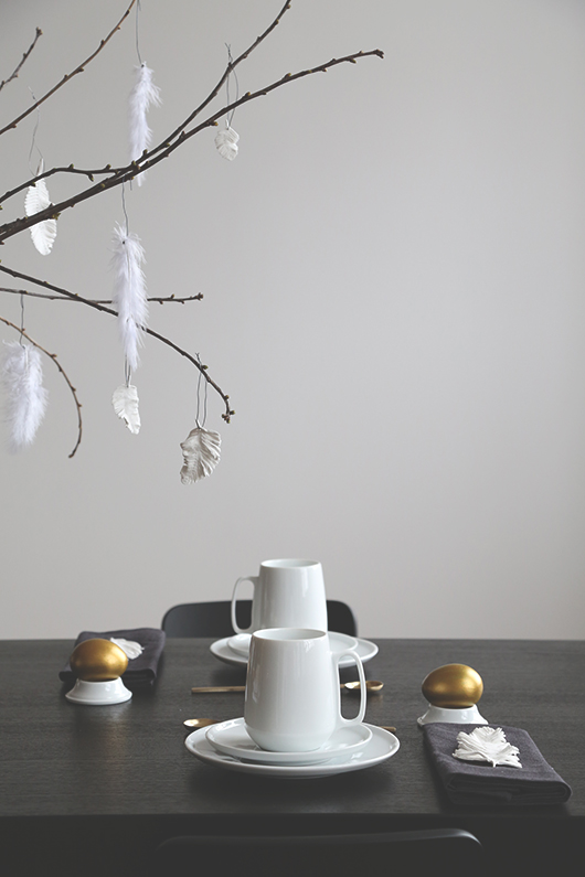 Black white and brass Easter table setting