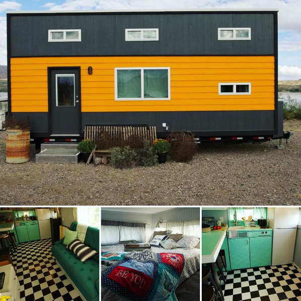 Yellow and black tiny house