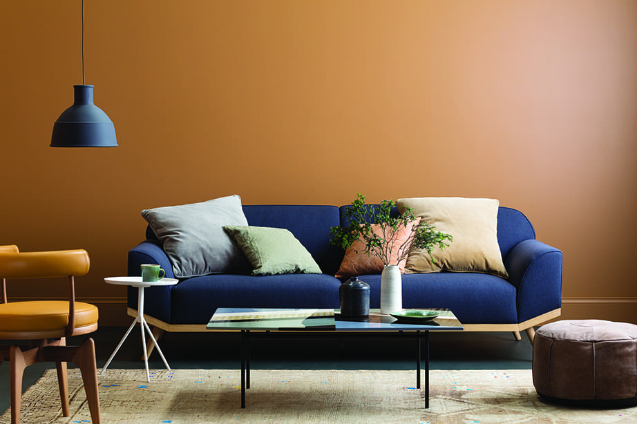 mustard blue living room