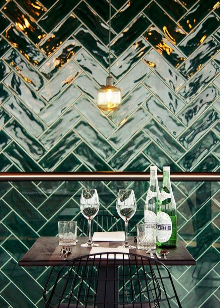 Green tile wall