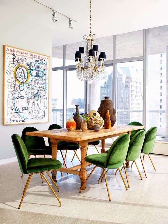 Green velvet dining chairs