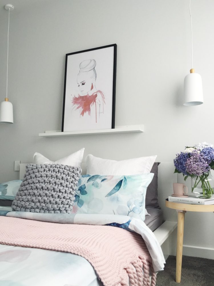 Soft blue and pink bedroom