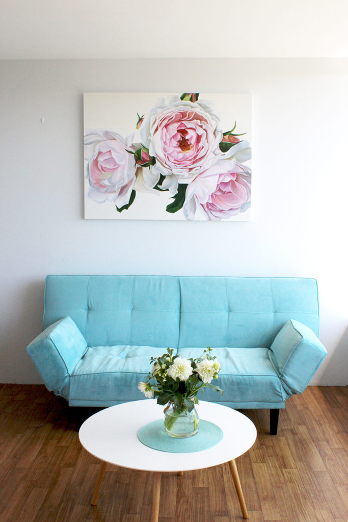 Floral artwork in living room