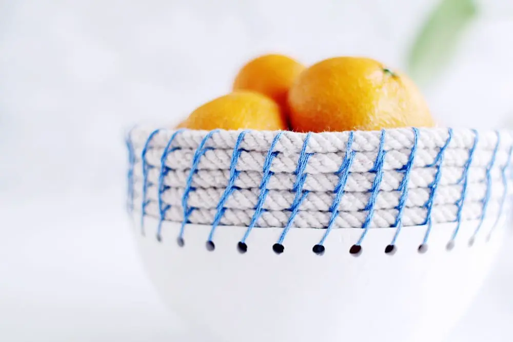 Close up of clay and rope bowl