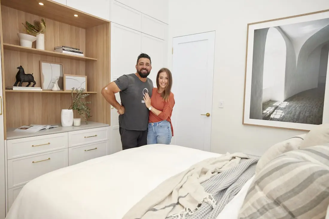 Ronnie and Georgia in guest bedroom The Block 2021