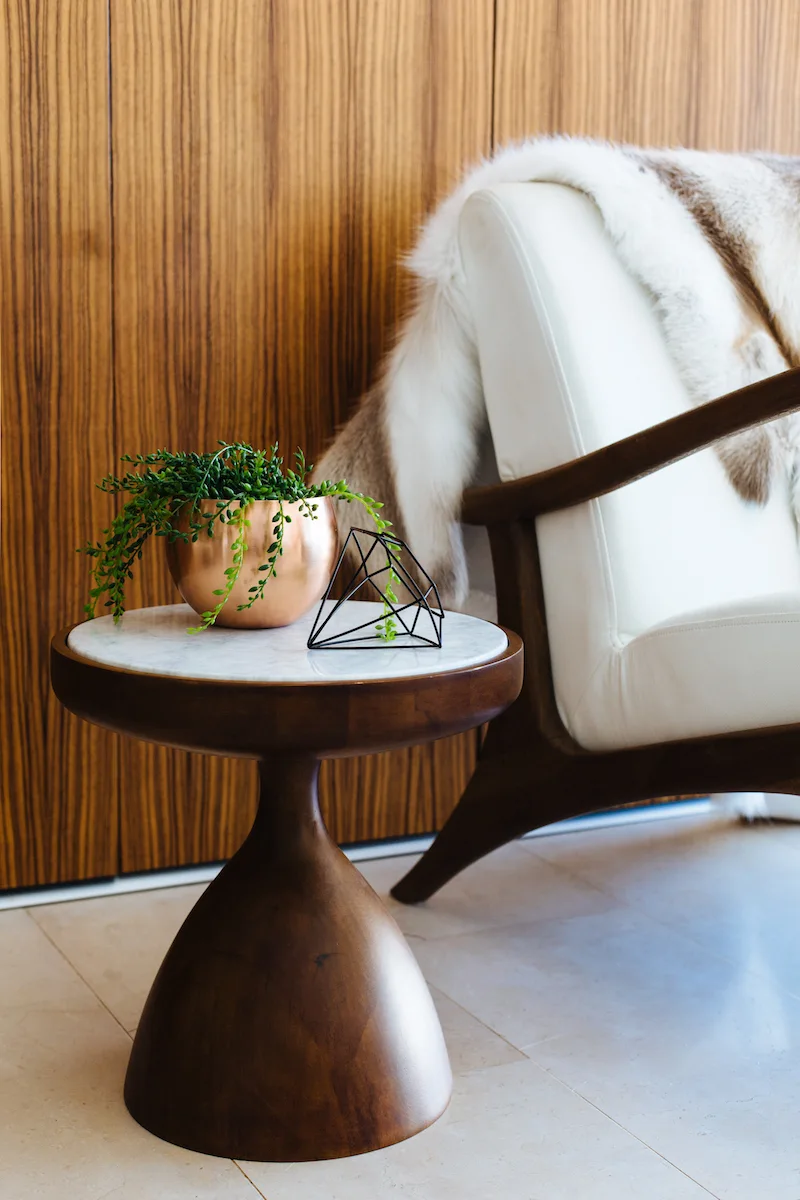 Timber and marble side table