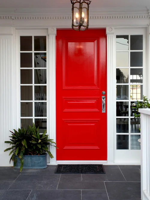 Bright red front door