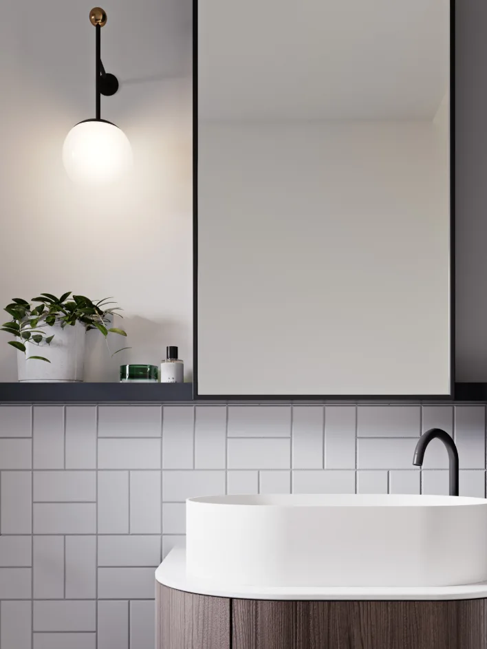 Mim Design uses wall sconce lighting your bathroom