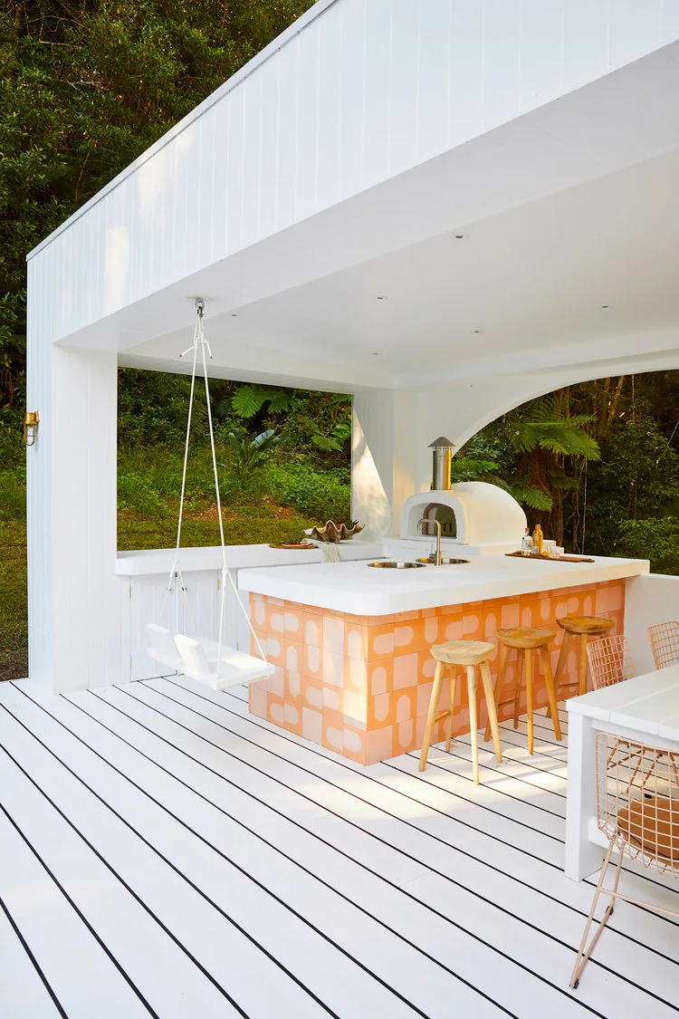 White and orange outdoor kitchen