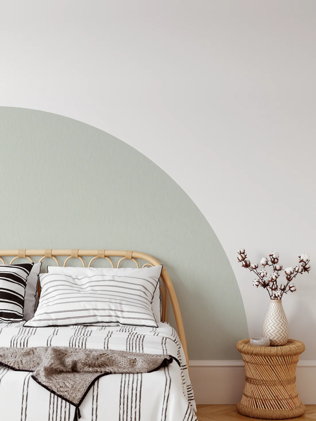 Removable headboard wall decal in sage green