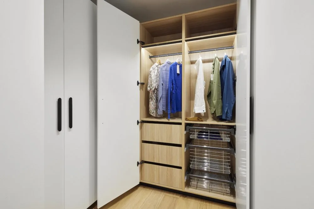 Inside walk in wardrobe