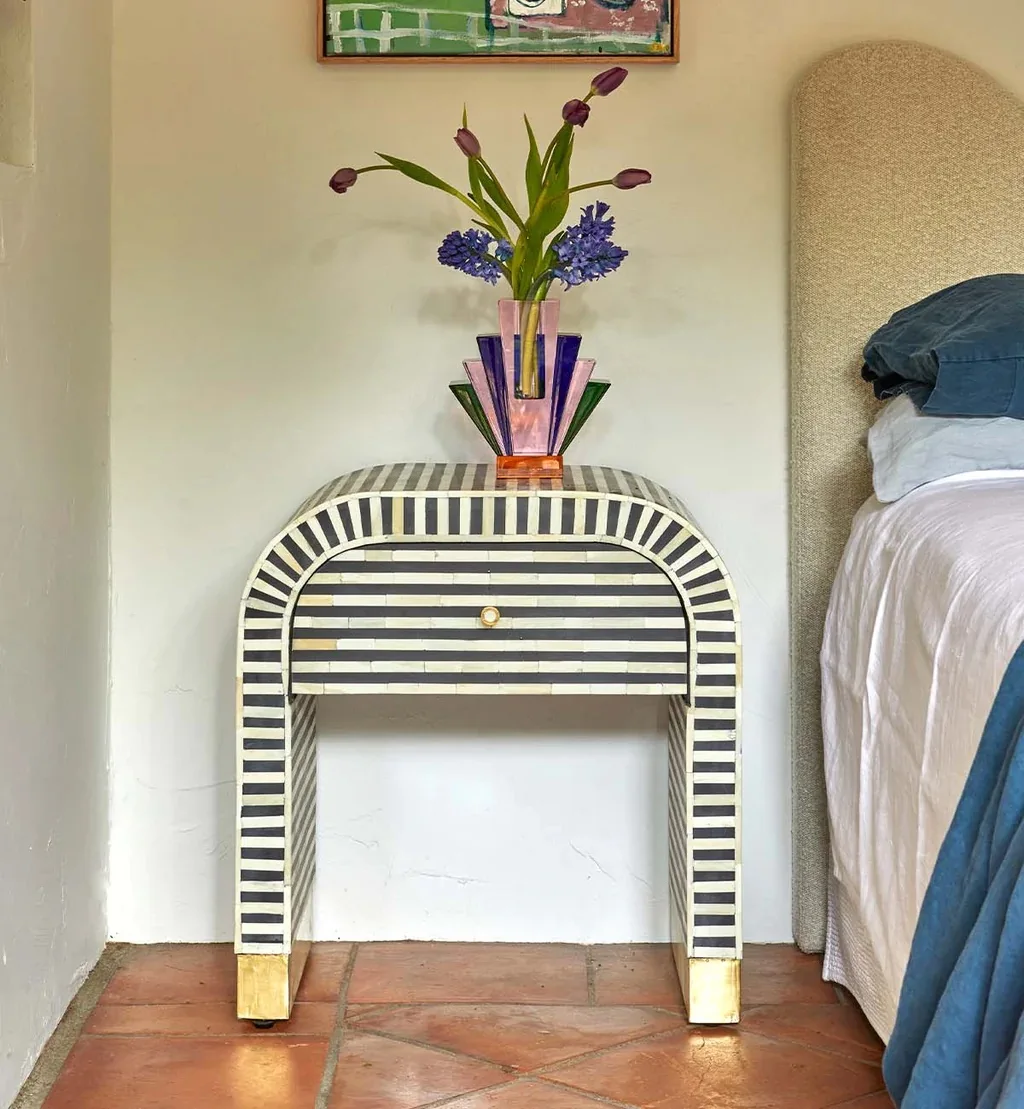 black and white bedside table