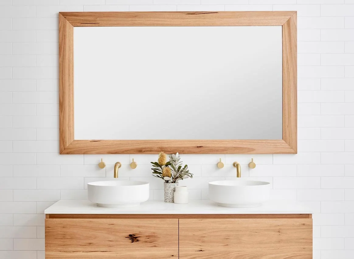 Timber frame bathroom mirror