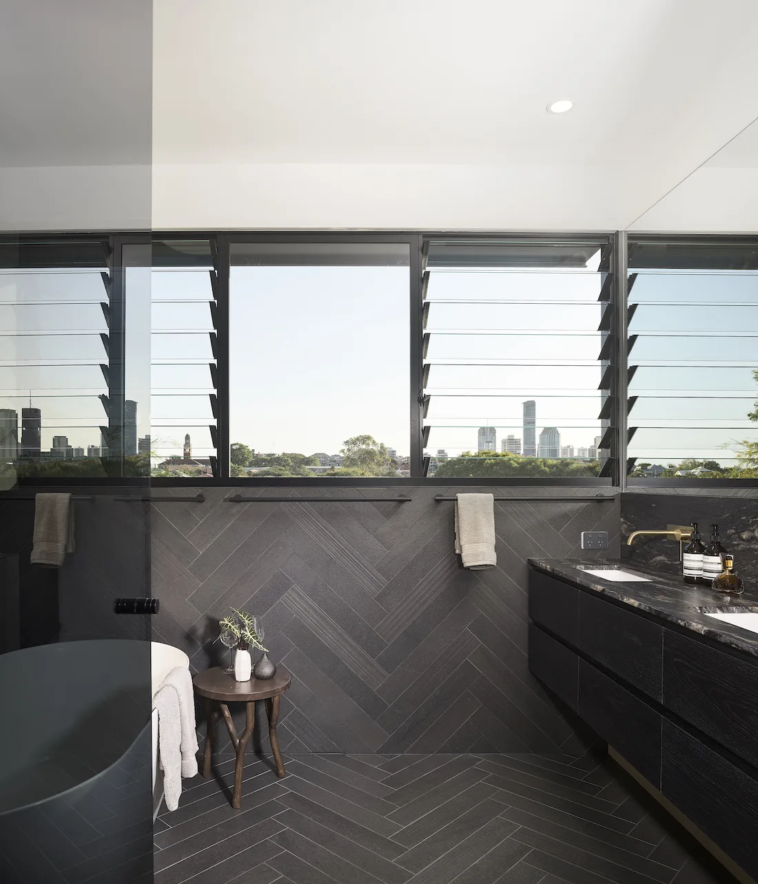 Grey bathroom with a view