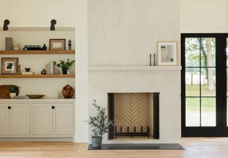 brick herringbone fireplace