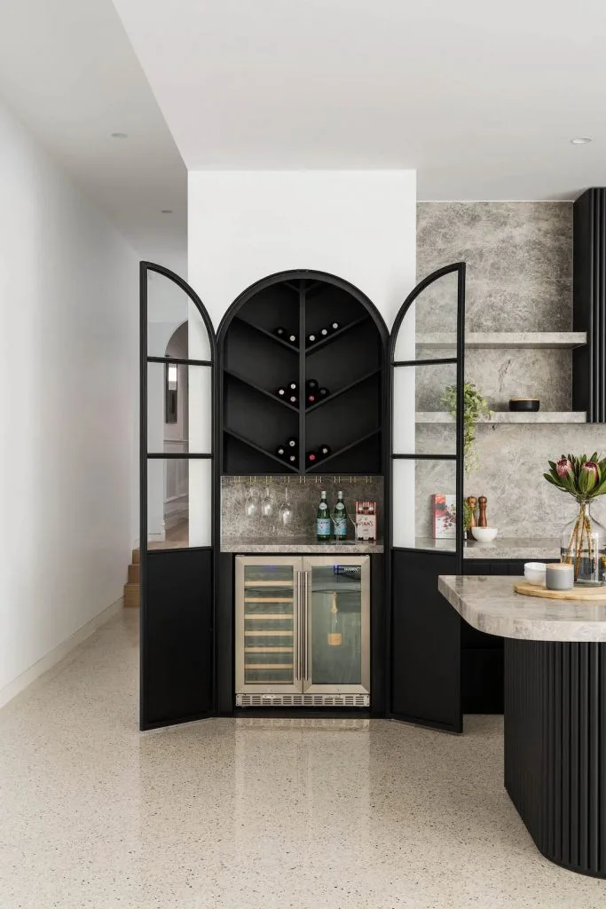 First Avenue Homes Hampton St black arch wine bar Where to put a wine fridge