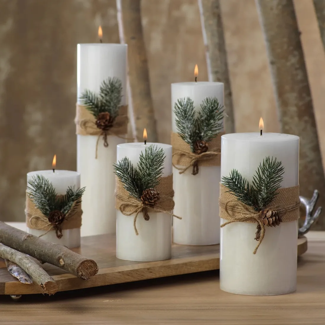 burlap wrap candle_sustainble Christmas decor