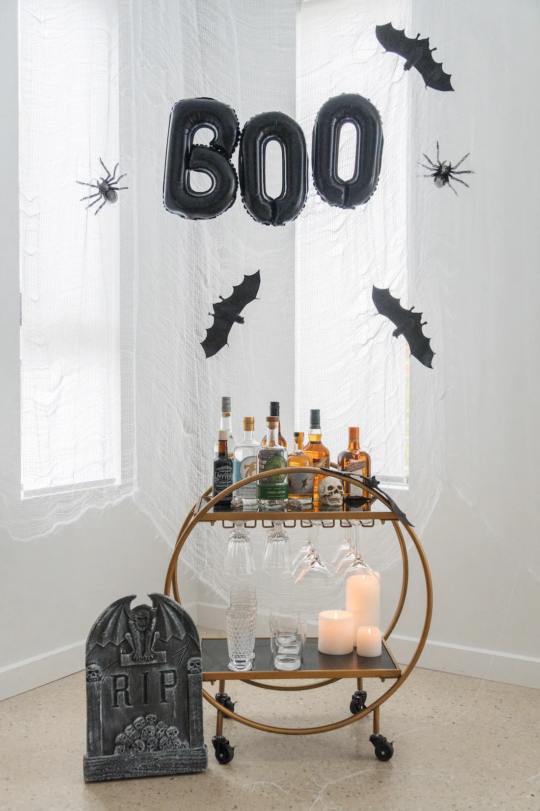 Spooky Halloween bar cart styling