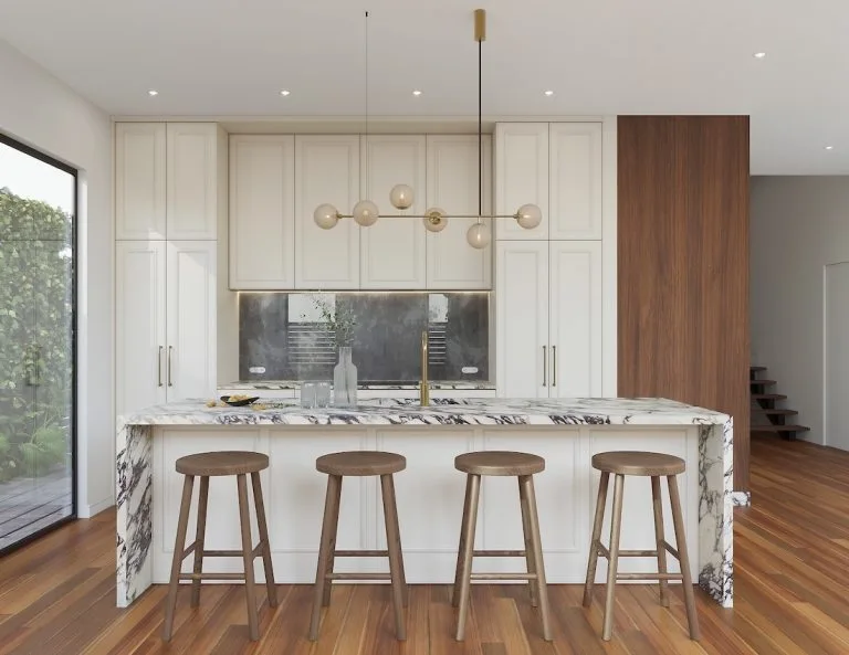 New York marble kitchen island and cooktop bench