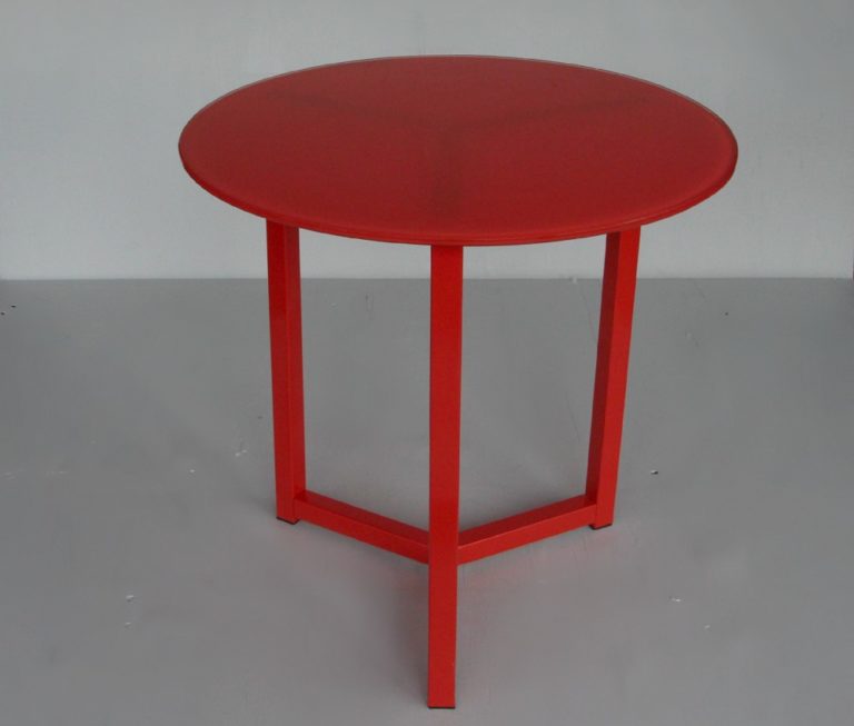 Red side table gets concrete and copper furniture makeover