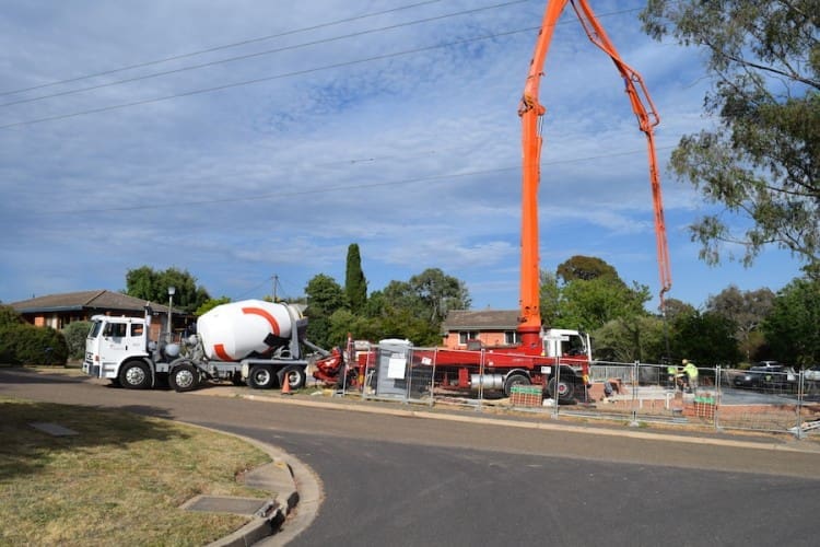 Concrete truck Pouring the concrete slab