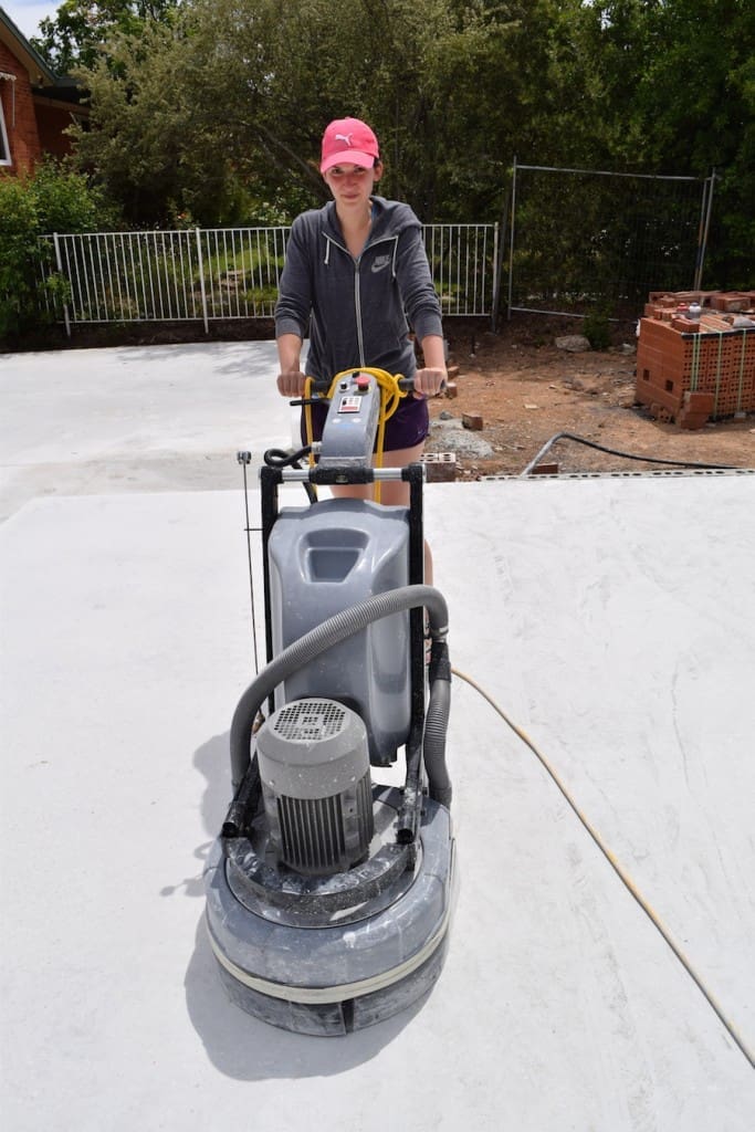 Gina using the concrete machine