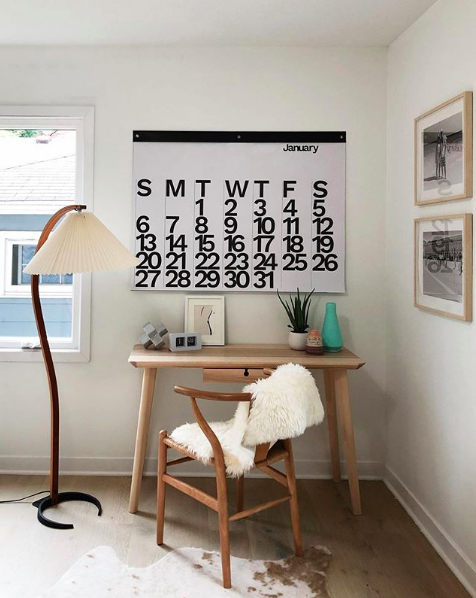 Scandi office with large wall calendar
