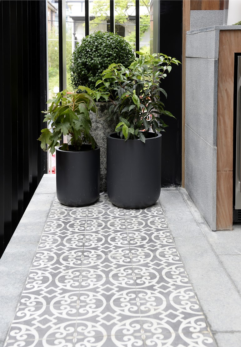 Tile mix and pot plant cluster Outdoor terrace reveals