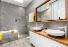 Grey and timber bathroom