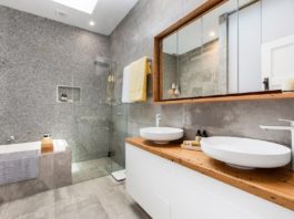 Grey and timber bathroom