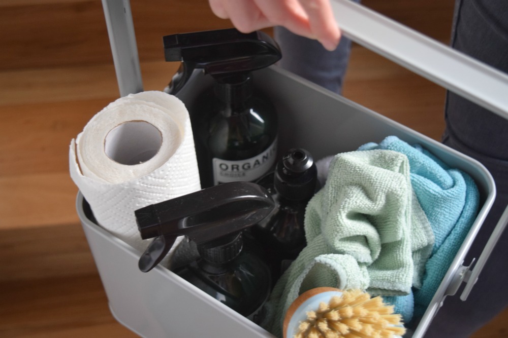 Cleaning caddy helps speed up cleaning checklist