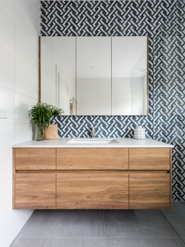Geometric wall tile Bathrooms that don't use white tiles