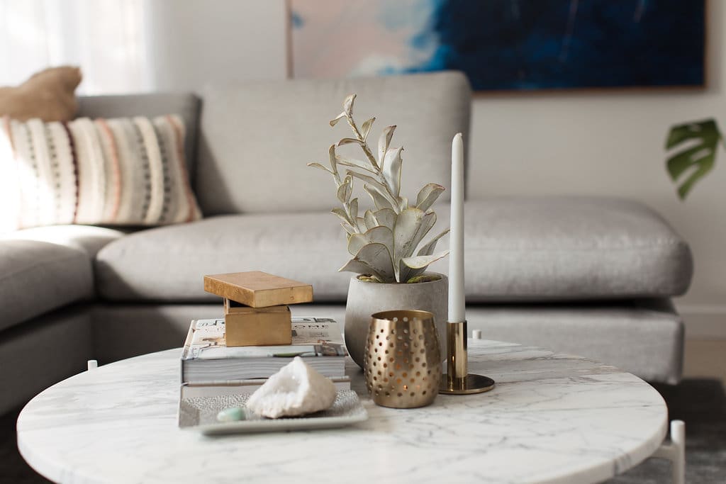 Brass coffee table styling