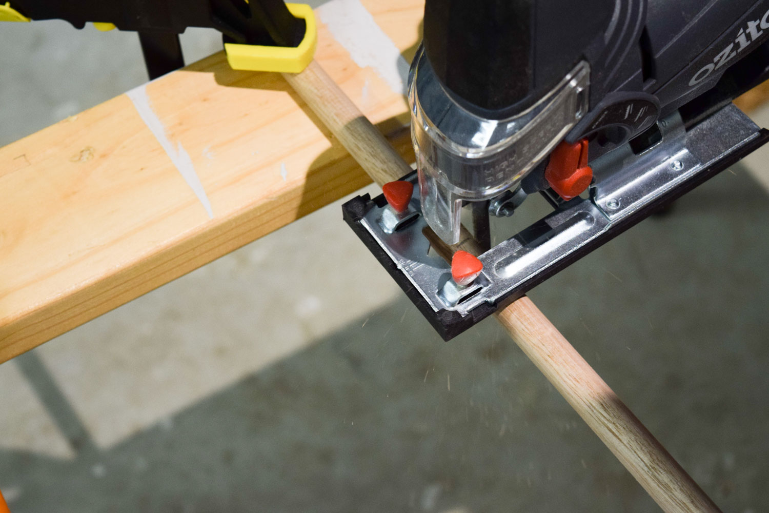 Cut thinner dowel to size