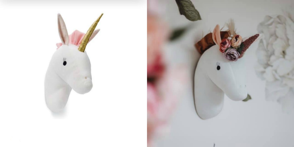 Kmart unicorn head before and after