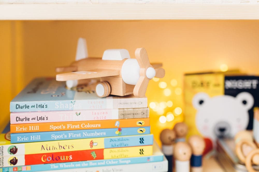 Aeroplane book stack unisex bear theme nursery