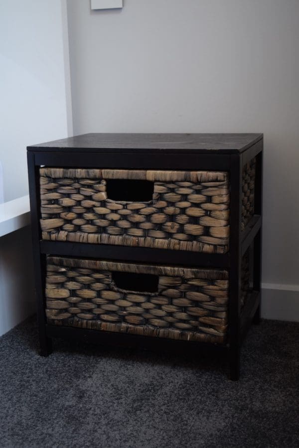 Kmart hack side table Dark and wicker to light and felt Scandistyle