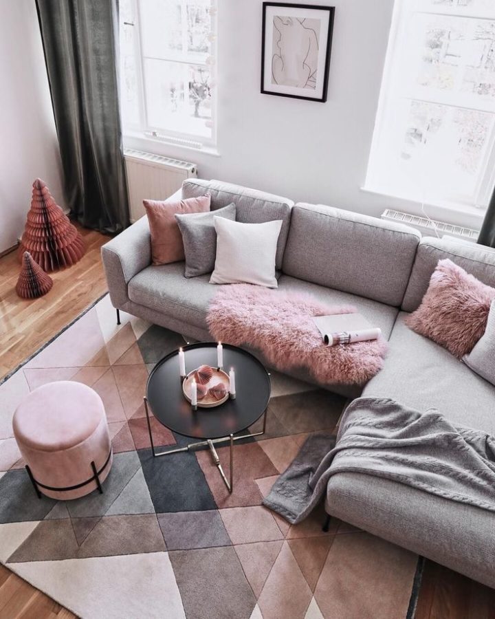grey and pink living room design
