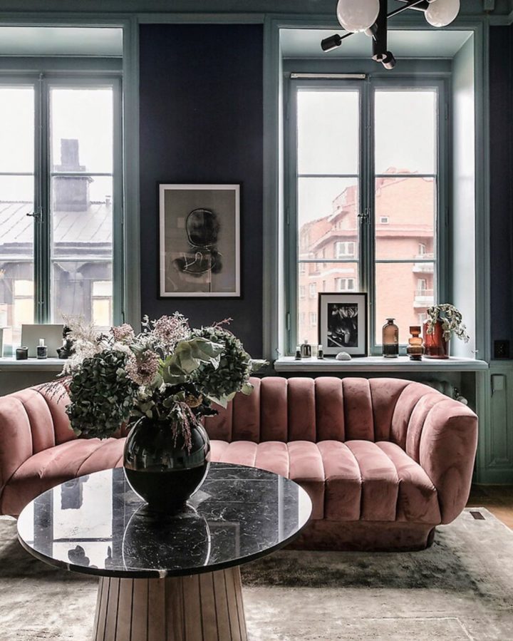grey and pink living room