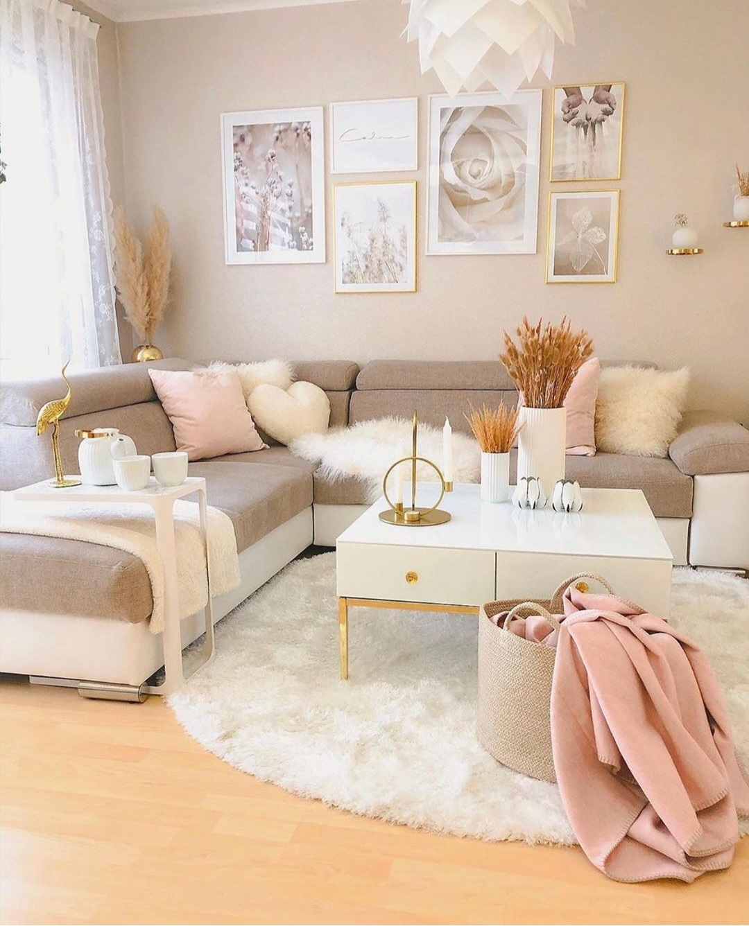 living room design _ blush pink and grey