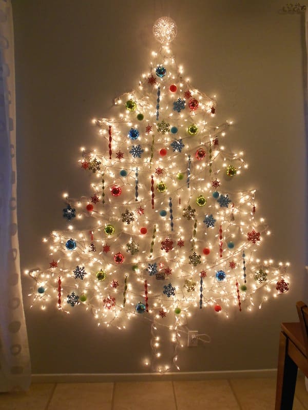 Flat wall christmas tree with deals lights