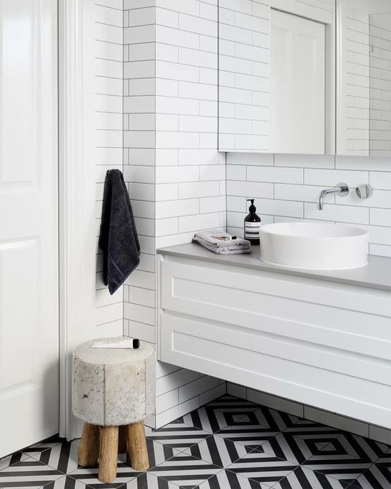 bathroom floor tiles stylecurator bathrooms kitchen gia kitchens via monochrome stunning magic create patterned
