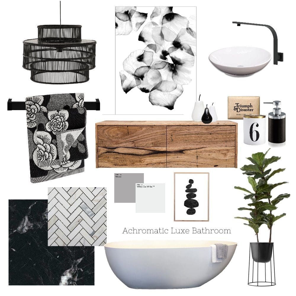 Monochromatic bathroom mood board